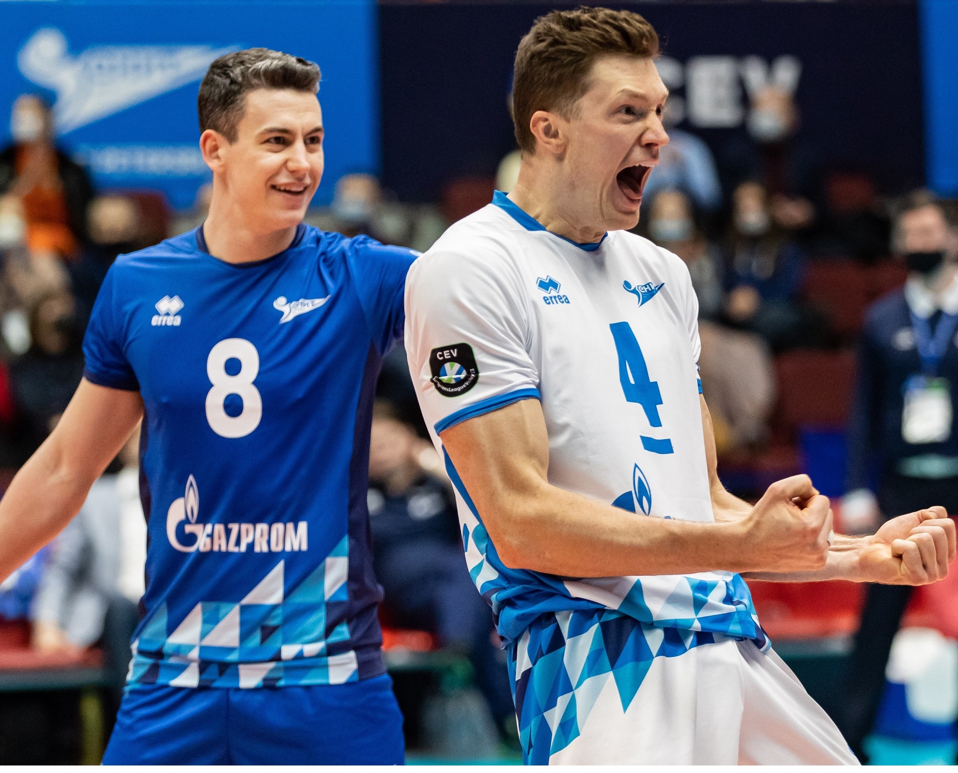 Zwei der Stars beim russischen Meister St. Petersburg, Berlins doppelter Abschluss-Gruppengegner in der Champions League: Libero Jennia Grebennikov (l.), 2021 Olympiasieger mit Frankreich, und Igor Kobzar, Zuspieler von Zenit und der russischen Nationalmannschaft. Foto: CEV